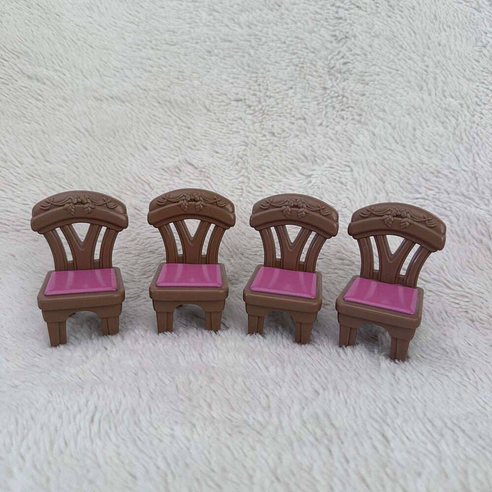 Fisher Price Loving Family Replacement Pink Brown Dining Chairs Set Of 4 1999